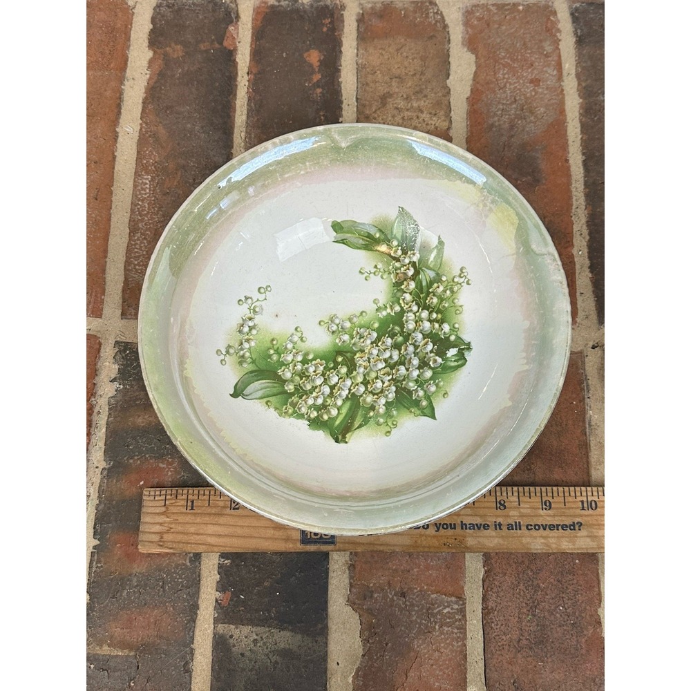 Dresden Hand Painted Lily of the Valley Bowl Dish Porcelain Pastel Green White